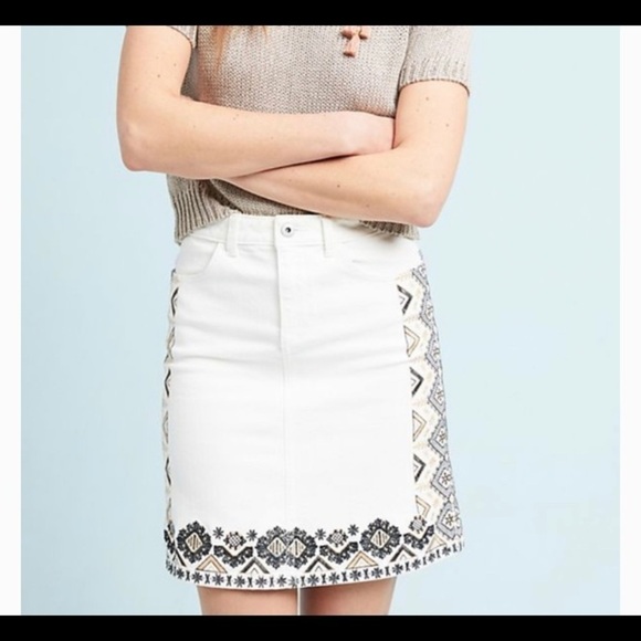 Anthropologie PILCRO EMBROIDERED DENIM MINI SKIRT - Picture 1 of 6